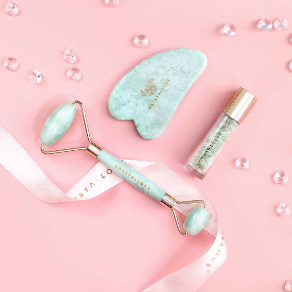 zestaw do masażu twarzy z jadeitu - CRYSTALLOVE Jade Beauty Set