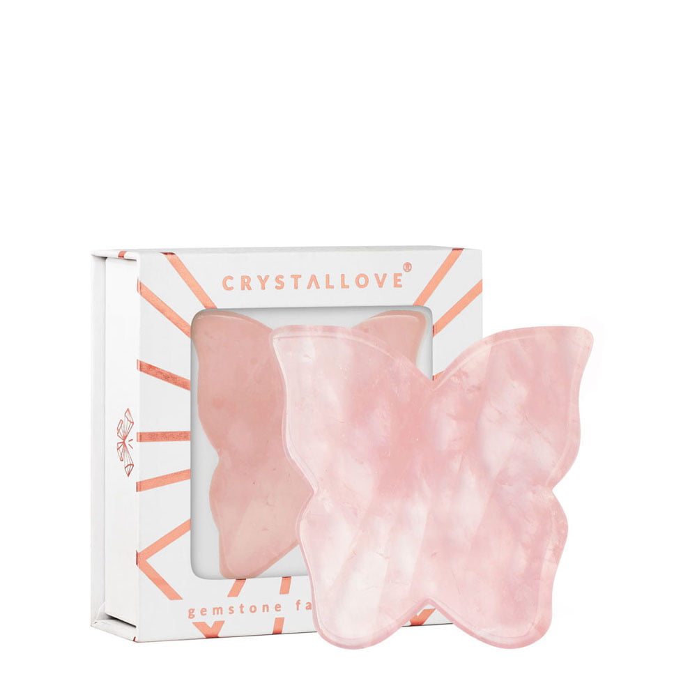 crystallove plytka motylek do masazu twarzy gua sha z kwarcu rozowego
