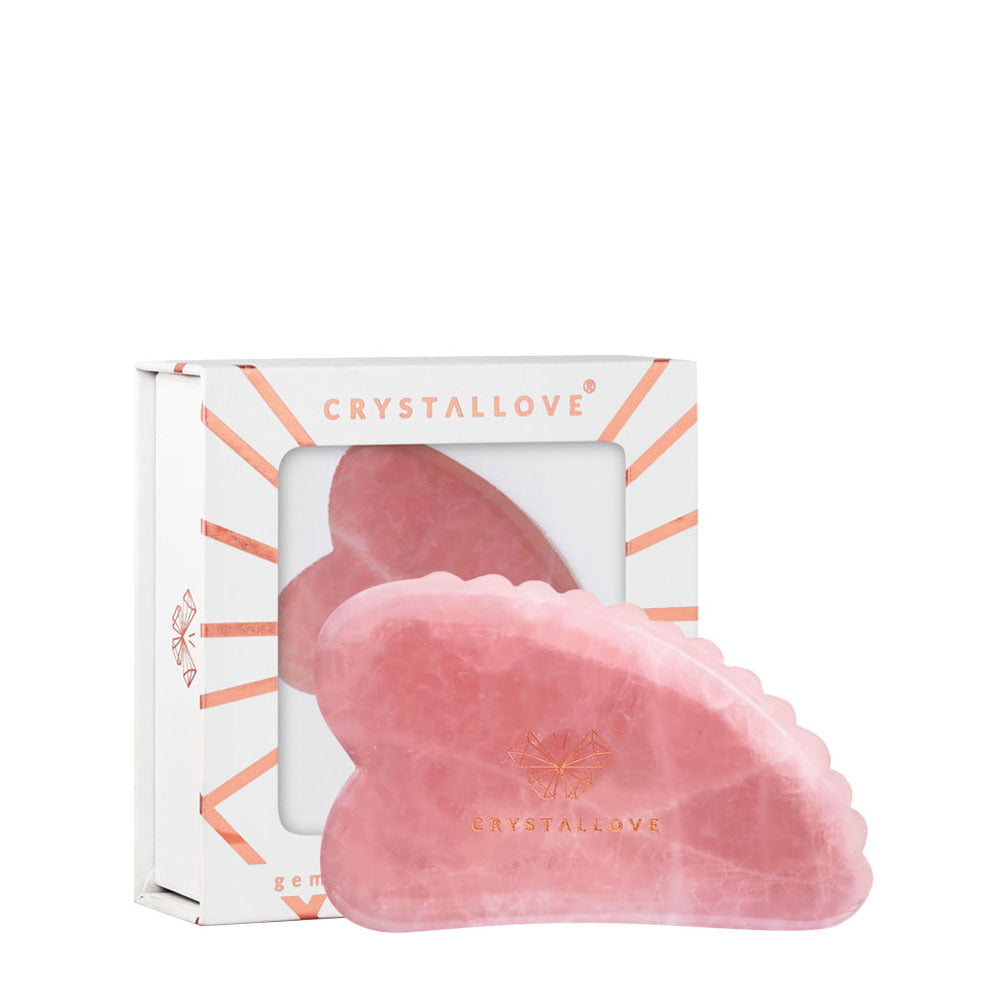 Płytka do masażu twarzy gua sha z różowego kwarcu – CRYSTALLOVE