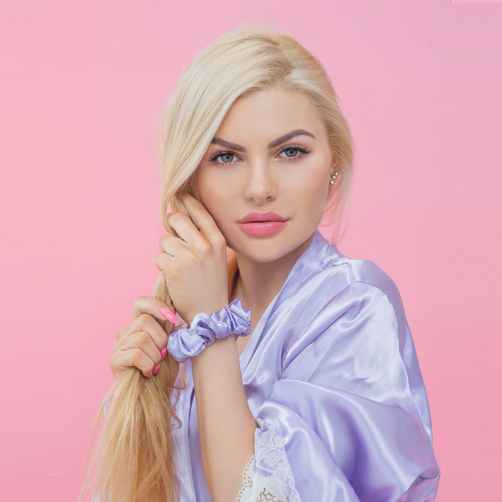 crystallove gumka do włosow z jedwabiu morwowego - liliowa fioletowa