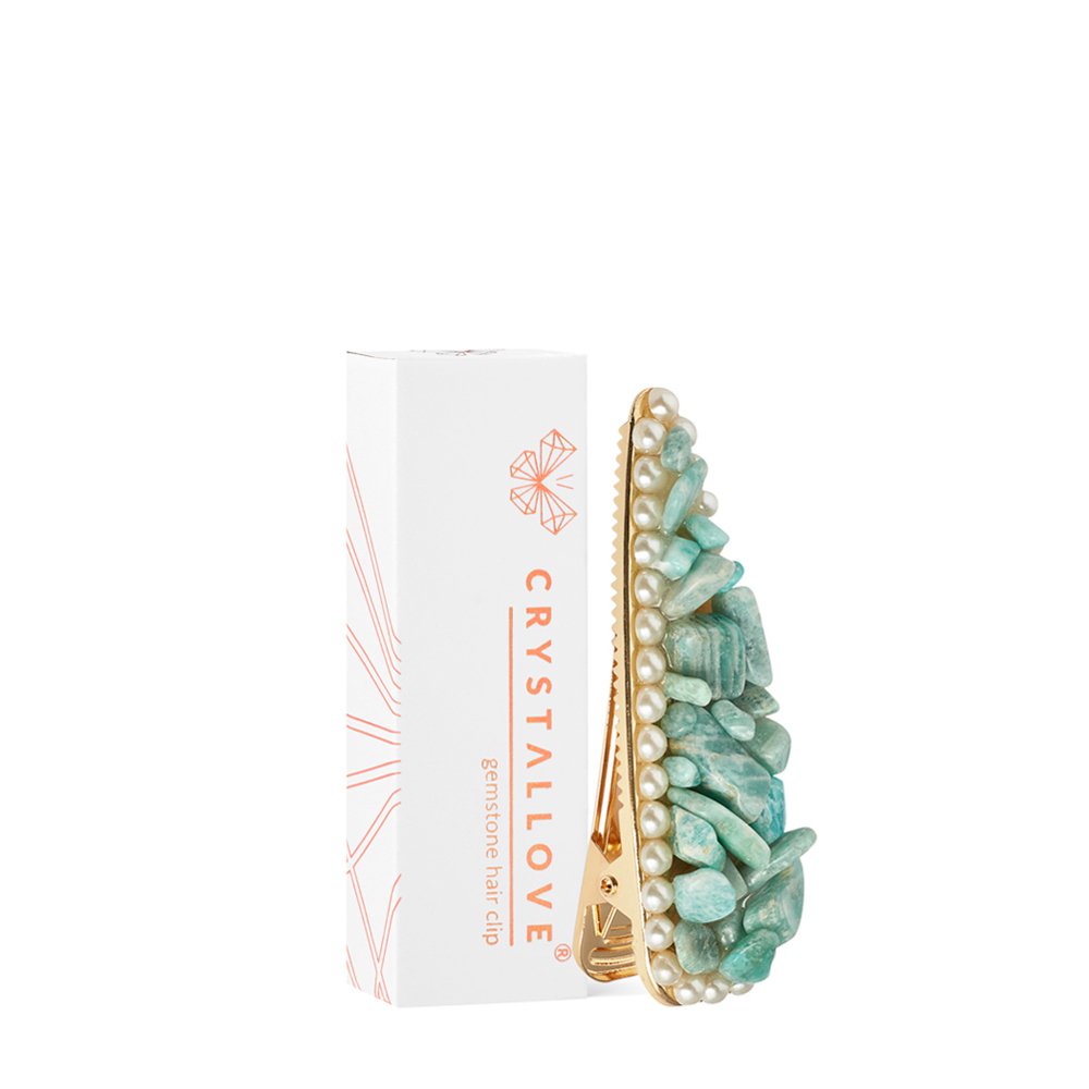 crystallove spinka do włosów z amazonitem i perełkami